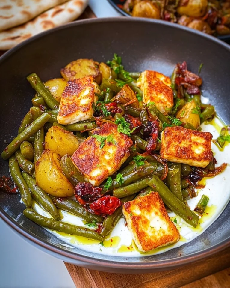 Buschbohnen-Kartoffel-Pfanne-Halloumi-Rezept