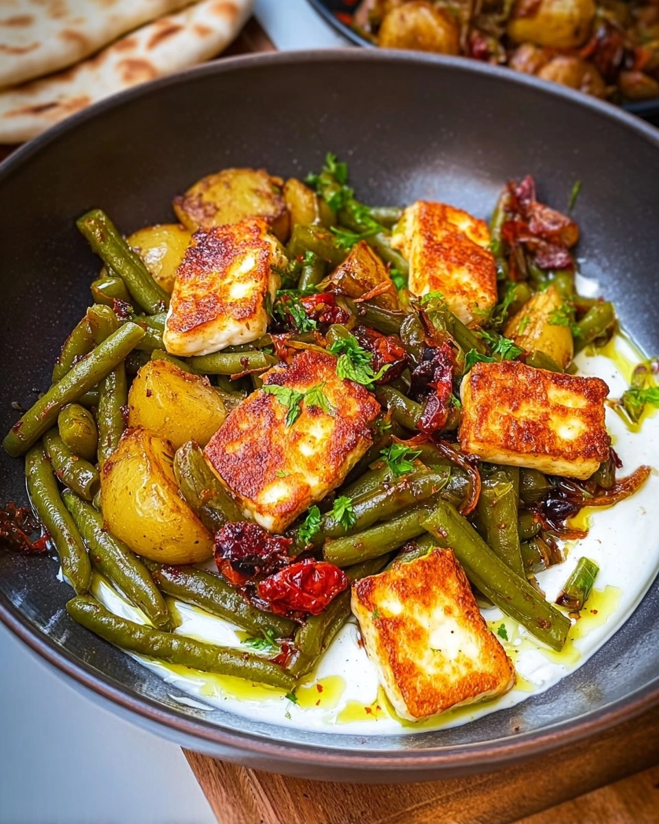 Buschbohnen-Kartoffel Pfanne & Halloumi 4 Buschbohnen-Kartoffel Pfanne & Halloumi