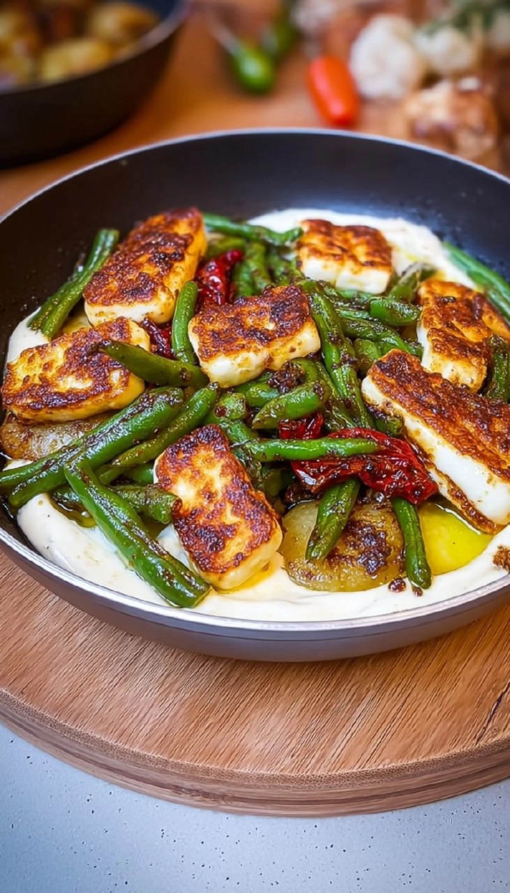 Buschbohnen-Kartoffel Pfanne & Halloumi 5 Buschbohnen-Kartoffel Pfanne & Halloumi