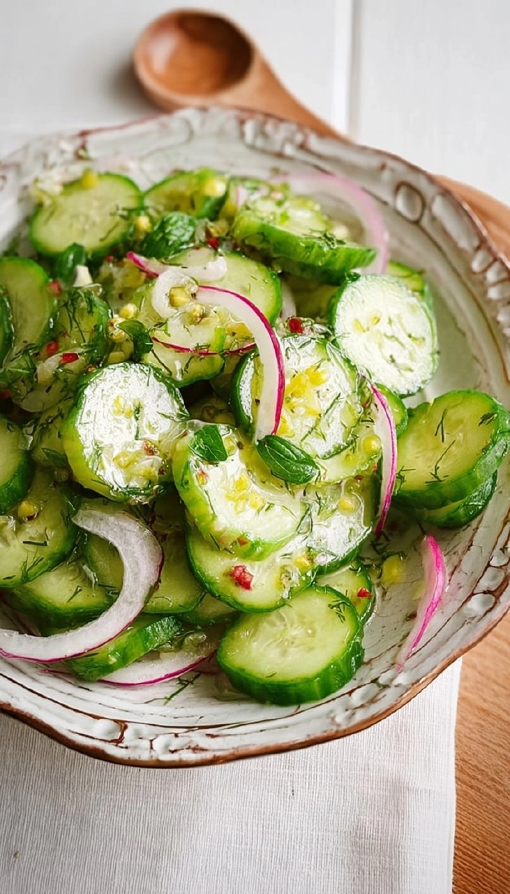 Gurkensalat mit Essig und Öl