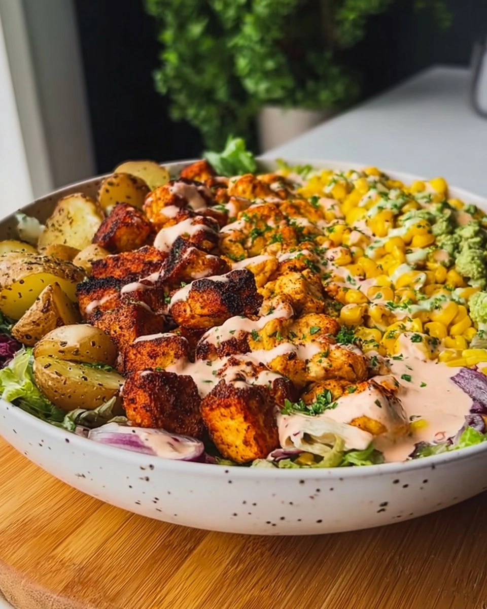 Kartoffel Hähnchen Bowl mit Mais Salat