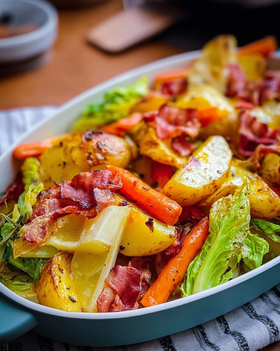 Ofenkartoffeln mit Speck, Endivie, Möhren & Pastinaken