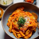 Tofu-Scherennudeln-mit-Kimchi-Sahnesauce-Rezept