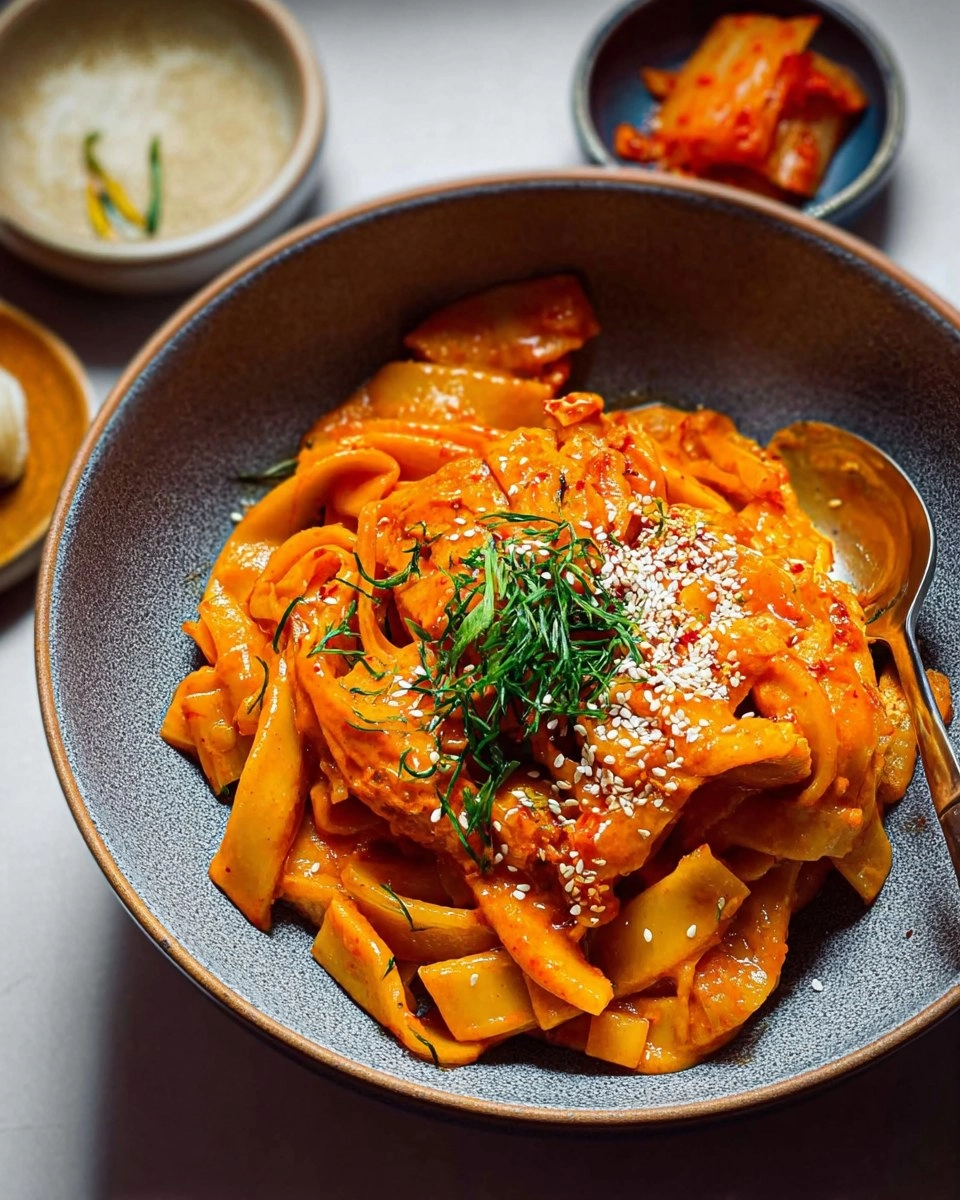 Tofu-Scherennudeln mit Kimchi-Sahnesauce