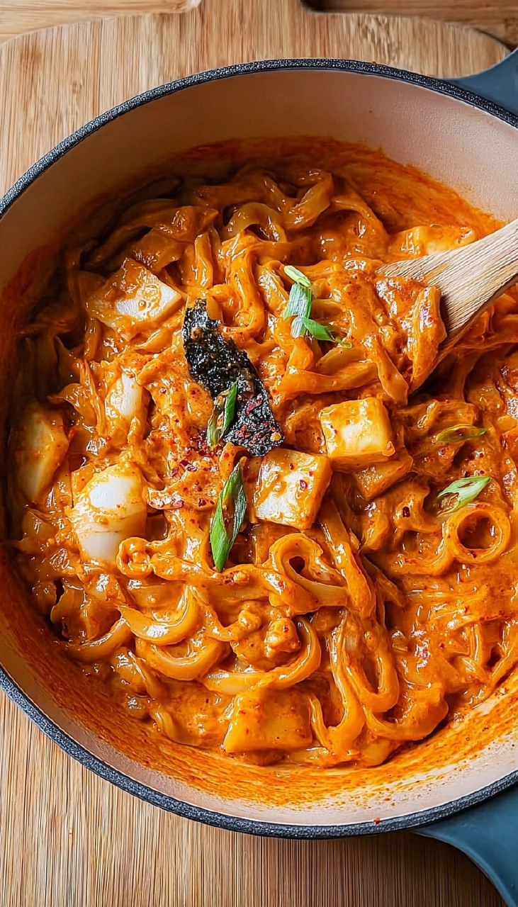 Tofu-Scherennudeln mit Kimchi-Sahnesauce