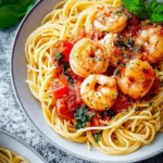 Knoblauch-Garnelen-auf-Spaghetti-mit-Tomatensauce-Rezept