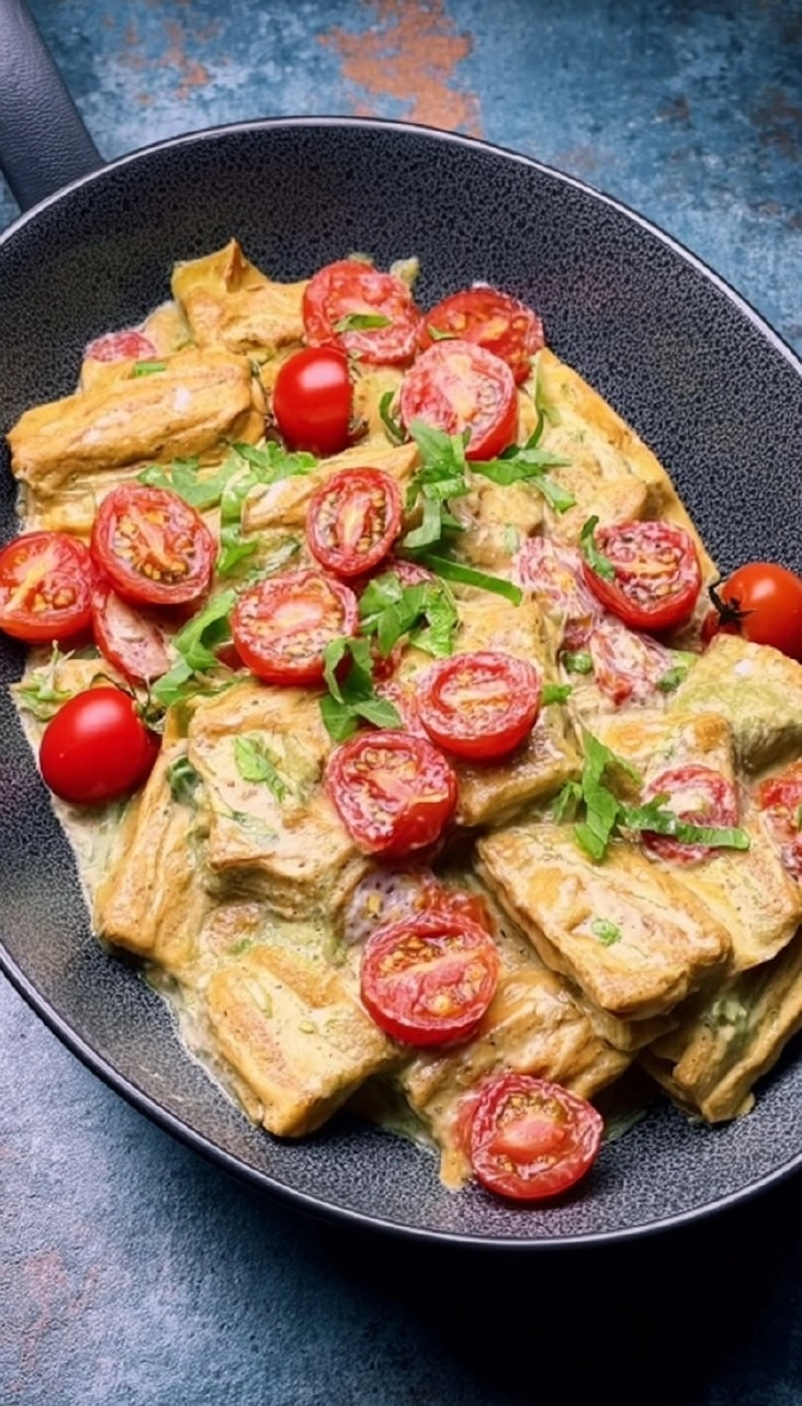 Maultaschen-Pfanne Mit Tomaten Und Käse