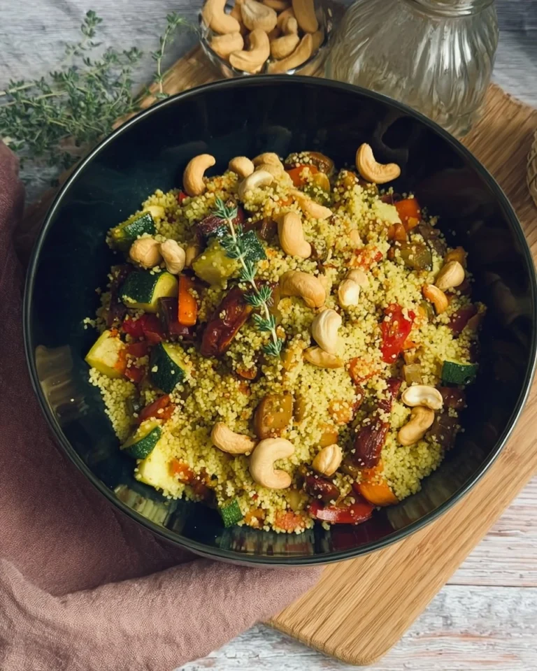 Zitroniger-Couscous-mit-gerostetem-Gemuse-und-Cashews-Rezept