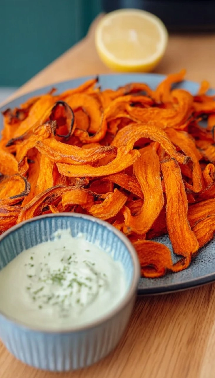 Karottenchips aus dem Airfryer mit cremigem Protein-Dip