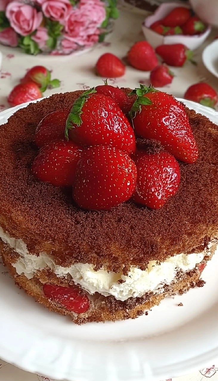 Maulwurfkuchen mit Erdbeeren